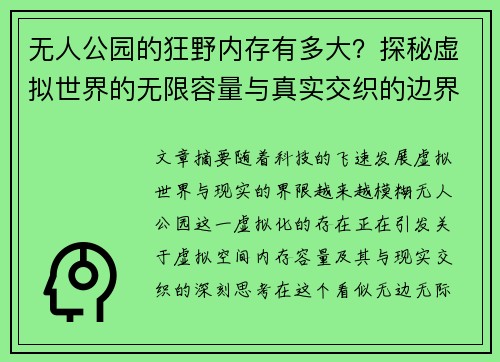 无人公园的狂野内存有多大？探秘虚拟世界的无限容量与真实交织的边界